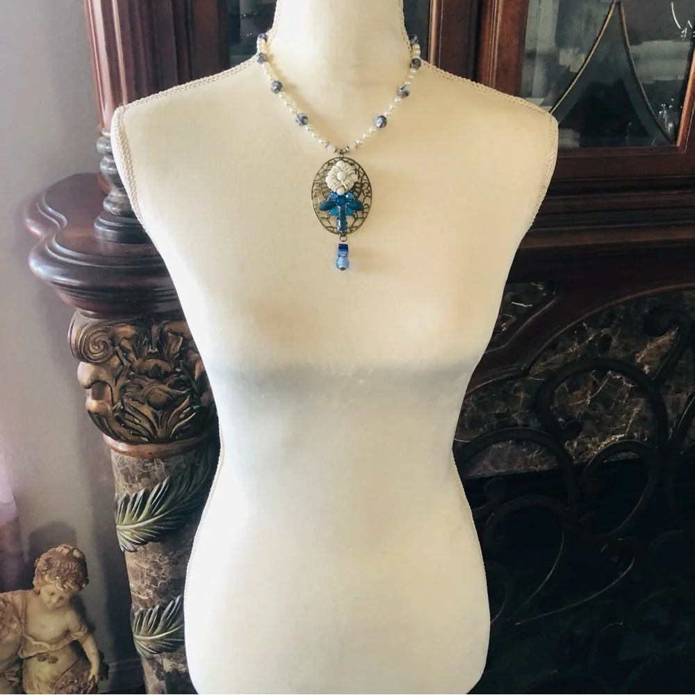 Handcrafted repurpose cal-silica bead Czech glass pearl necklace